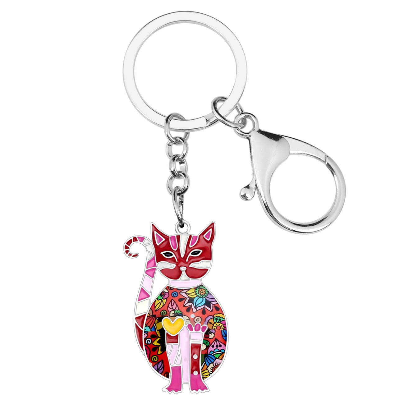 BONSNY Enamel Alloy Chain Cat Key Chains For Women Car Purse Handbag Charms (Pink)