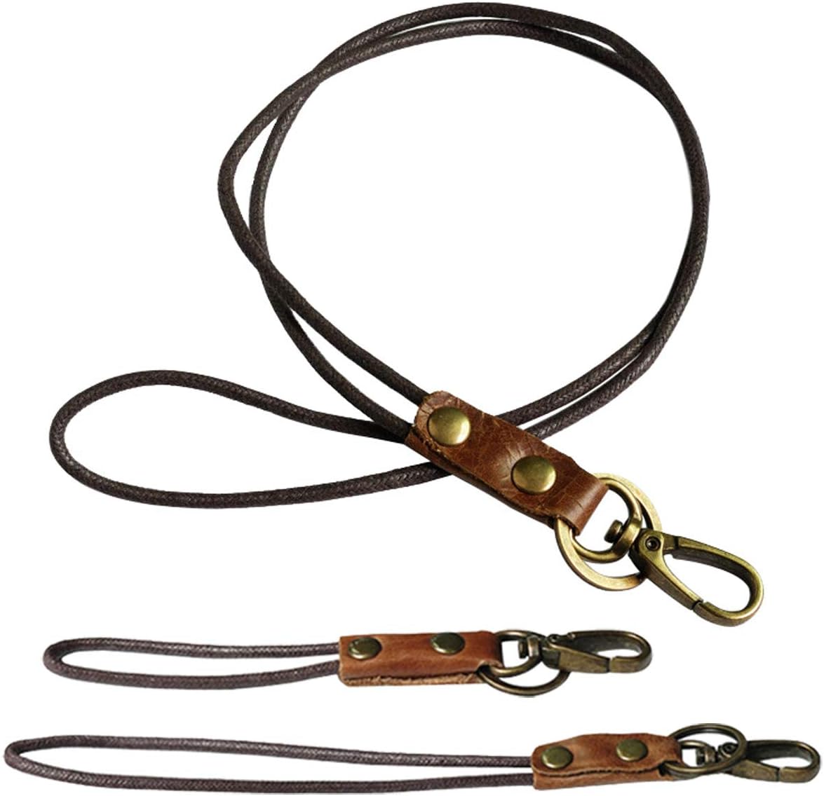 Aileder Lanyard Neck Strap 3pcs Leather Neck Lanyard Wrist Hand Strap with Strong Metal Clasp for ID Card Badge Holder Keys