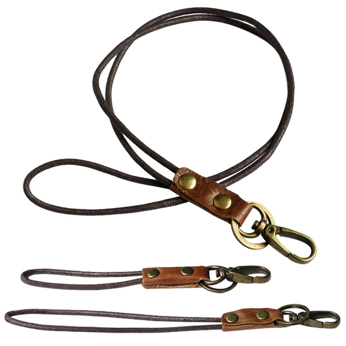 Aileder Lanyard Neck Strap 3pcs Leather Neck Lanyard Wrist Hand Strap with Strong Metal Clasp for ID Card Badge Holder, Keys, Cell Phone, USB Drive, Camera, Music Player (3PCS Lanyards Set)