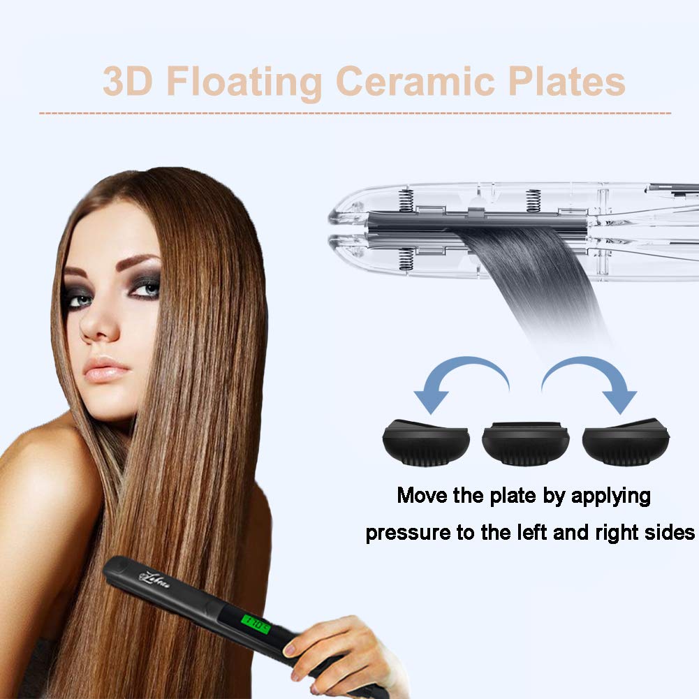 Megadream Hair Straightener, Flat Iron for Hair Styling 2 in 1 Straighten & Curl Tourmaline Ceramic Hair Straightener Brush Straight Hair Comb with Adjustable Temperature, LCD Display