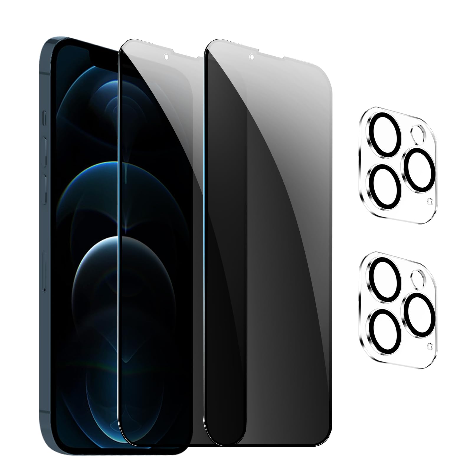 [2+2 Pack] Privacy Screen Protector for iPhone 12 pro max,Anti-Spy Tempered Glass Film, Fingerprint Recognition, 9H Hardness, Anti Scratch, Anti Fingerprint