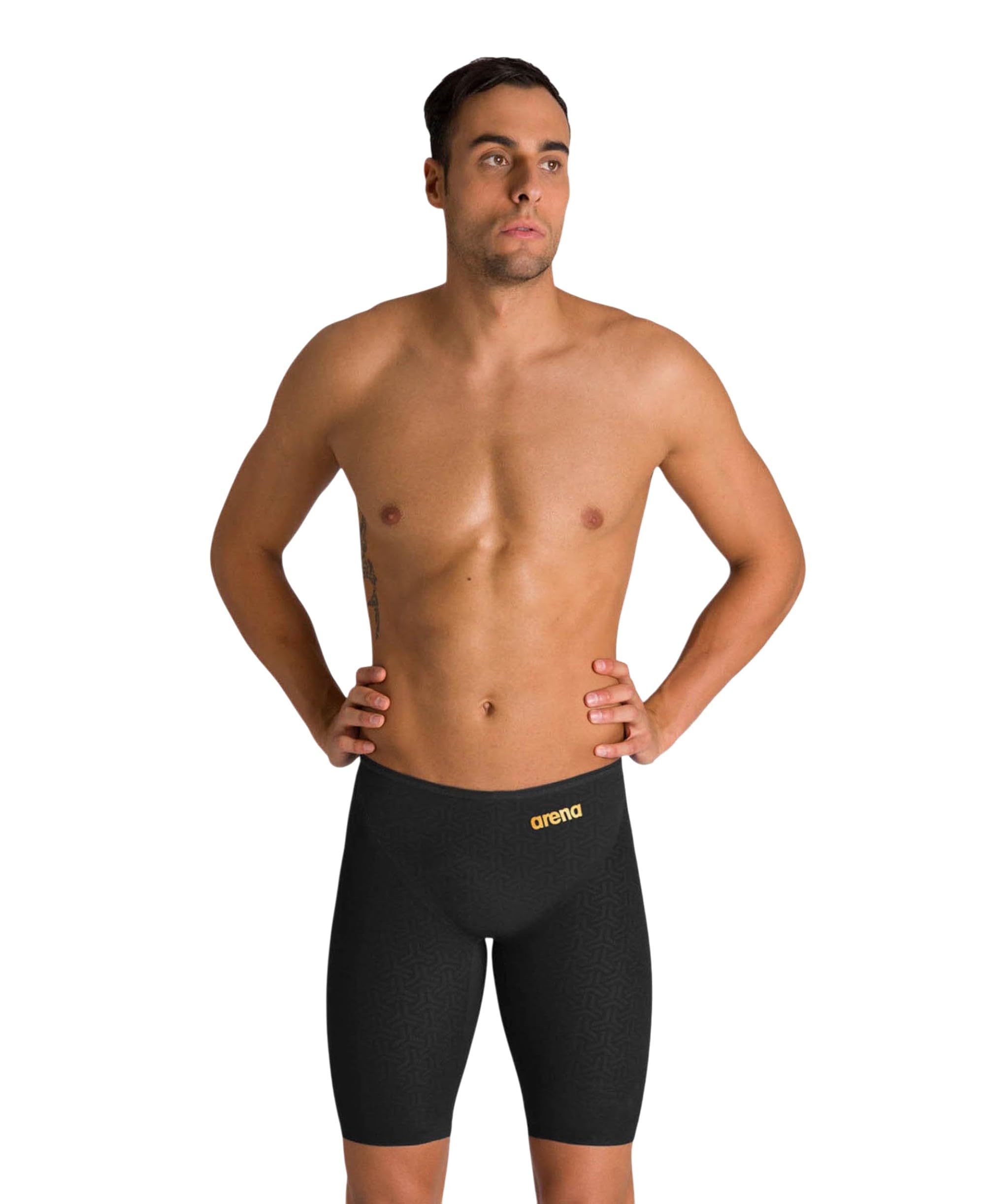Photo 1 of ARENA Powerskin Carbon Glide Men's Racing Jammer Athletic Tech Suit Competitive Racing Swimsuit Endurance Swimwear, Black/Gold, US Size 28