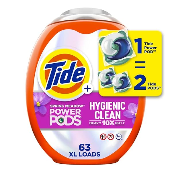 TIDE HYGIENIC CLEAN HEAVY 10X DUTY POWER PODS LAUNDRY DETERGENT PACS, SPRING MEADOW, 63 COUNT, FOR VISIBLE AND INVISIBLE DIRT
