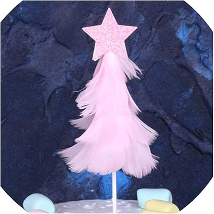 Amazon Com Pink White Feather Christmas Tree Cake Topper Cake Decoration Dessert Supplier For Birthday Christmas Party Lovely Gifts Pink Toys Games