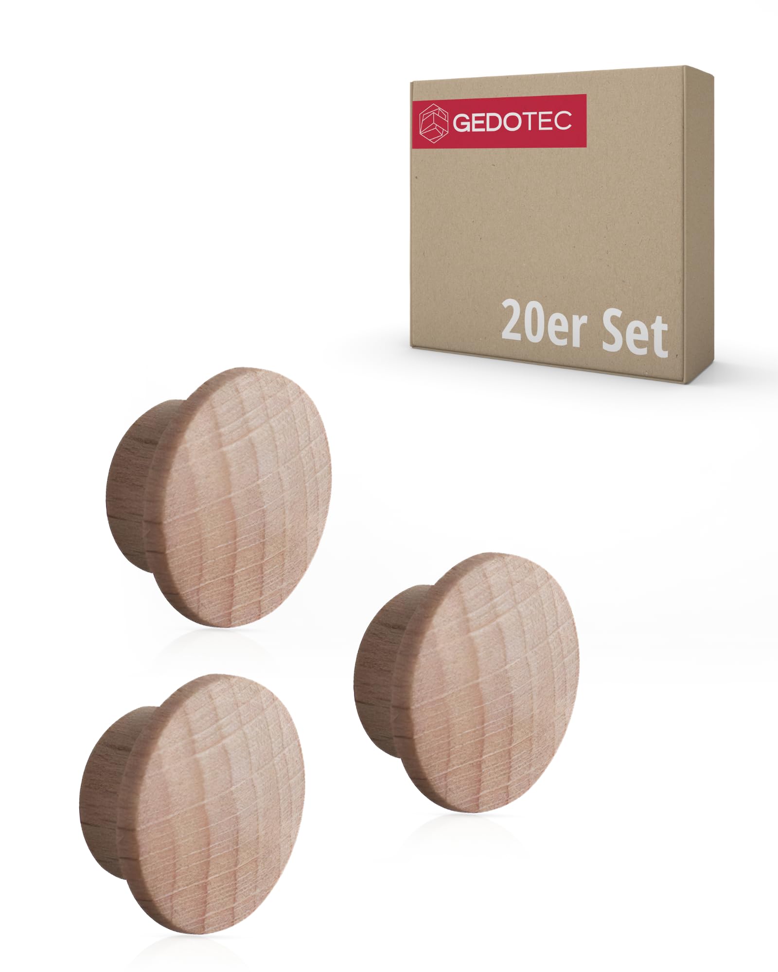 Gedotec Hole cover caps wood for blind hole Ø 10 mm | solid wood beech natural finish | total Ø 15 mm | round caps for pressing in | 20 pieces - end caps for furniture & screw holes