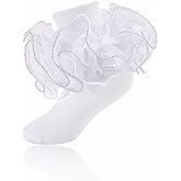 MKYSZLT Girls Ruffle Socks Toddler 4-Layer Big Lace Frilly Dress Socks Turn Cuff Fancy Pageant Sock for Baby Girl Little Kids