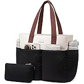 LOVEVOOK Puffer Tote Bag with 8 Pockets&Cosmetic Bag, Waterproof Work Bag for Women, Puffer Tote for Women Work, Travel, Gym