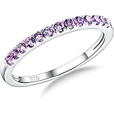 RANDES 925 Sterling Silver Birthstone Rings for Women Wedding Band Created Gemstone Half Eternity Stackable Engagement Ring Anniversary Band Size 6 to 10