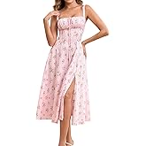 Floral Midi Corset Dress Wedding Guest Flowy Slit Lace Up Dresses for Women Tea Party A Line Casual Sundress