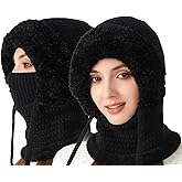 3 in 1 Beanie Hat for Women,3 in 1 Beanie Hat with Scarf and Mask, Winter Warm Knitted Ski Scarf and Mask Set