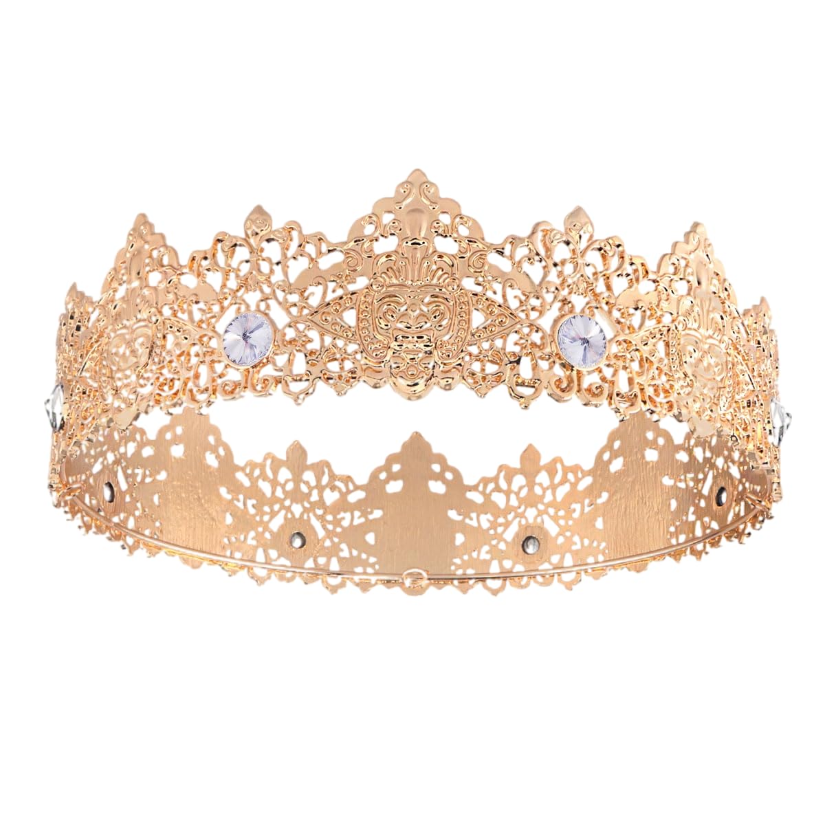 King Men Gold Tiara Crown Imperial Medieval Headband Crystal Pageant For Wedding Halloween Faire Costume Birthday (Gold With White Stone)