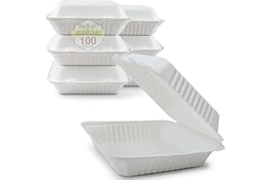 Green Earth 9-Inch, 100-Count, 1-Compartment, Compostable Clamshell, Natural Bagasse, Take-Out/to-Go Food Boxes - Biodegradable Containers