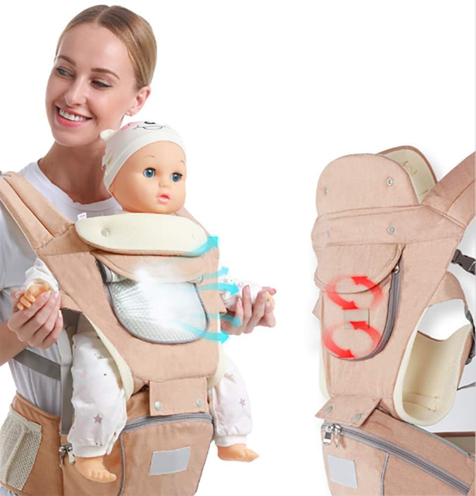 Ergonomic Baby Hip Seat Carrier Baby Waist Stool for Newborn Child Infant Toddler with Cool Air Mesh Windproof Babyhood Comfortable Insert (Khaki)