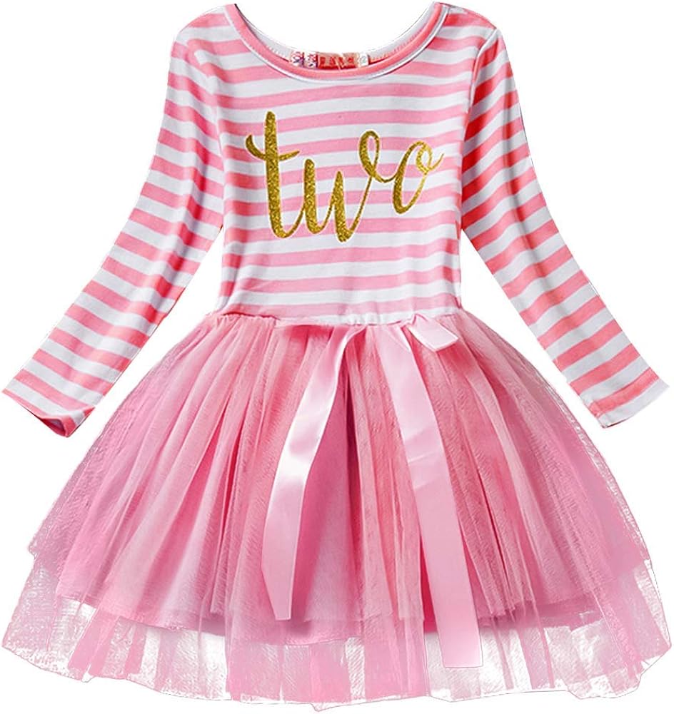 Newborn Baby 1st/2nd/3rd Birthday Girl Dress Long Sleeve Striped