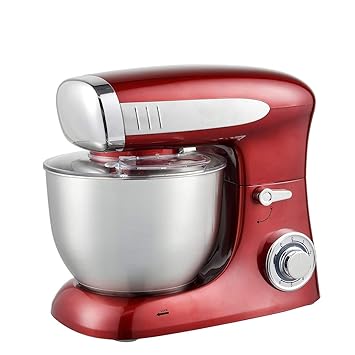Leistungsstarke Multifunktionale Küchenmaschine (1300 W, 6.5 Liter, 6-Stufen, 3 Profi-Rührwerkzeuge, rot schwarz silber) Knet