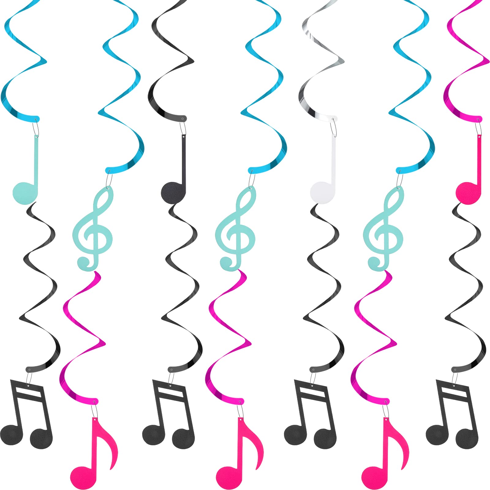Photo 1 of 25 Pieces Musical Note Hanging Swirl Music Foil Whirl Theme Party Decoration Cutout Spiral for Wedding Baby Shower Birthday Party Supplies (Black, White, Blue, Pink)
