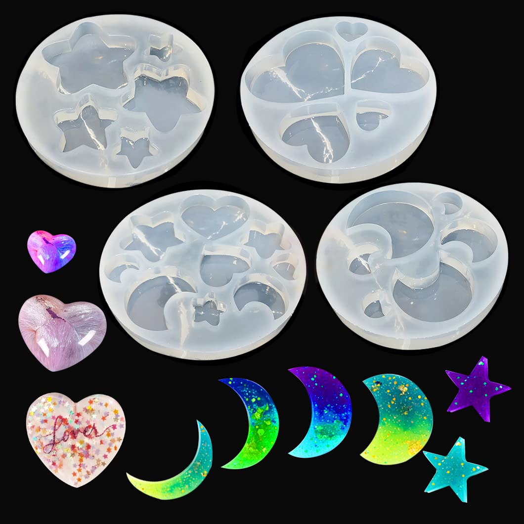 Rolin Roly 4pcs Heart Star Moon Resin Silicone Mold for Jewelry Craft DIY Making