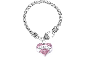 TGLS Heart Diabetes Medical Alert Charm Bracelet for Type 1 and Type 2 Diabetic Jewelry