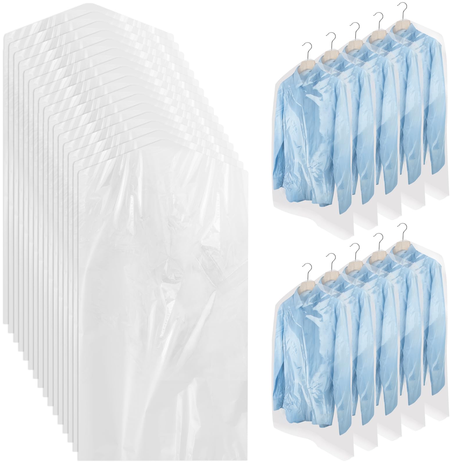 100 Pack Plastic Clothing Bags, Dustproof Clothing Protective Cover, Clear Garment Bags for Hanging Clothes, Dry Cleaner's Cloth Bag, Home Travel Dustproof Clothes Drying Bag (60×90 cm)