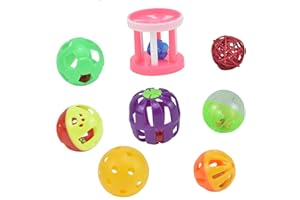 GUANLANT 8pcs Bird Cat Ball Toys with Bell Colorful Parakeets Foot Talon Training Toy Conures Feeder Toys Cockatiel Chewing Rattle Balls Parrot Cage Activity Toys for Budgie Playgym Birdcage
