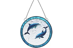 HOTIYOK Cute Dolphins Acrylic Window Hangings Stained Glass Panels Window & Wall Decor, Housewarming Home Decor for Grandma Wife Teacher Sea Animal Lover