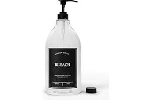 Calindiana Modern Farmhouse Bleach Liquid Laundry Detergent Dispenser for Laundry Room Decor and Organization, PET Plastic Landry Soap Containers with Water Resistant Label, Clear 64oz