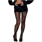 Milumia Women's Vintage Floral Lace Patterned Tights Hollow Out Fishnet Stockings Pantyhose