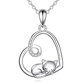 SHINYKEND 925 Sterling Silver Love Cat Necklace For Women Moissanite Heart Shape Pendant Necklace Cat-Lovers Jewelry Gift Birthday Anniversary For Mother Wife Girlfriend
