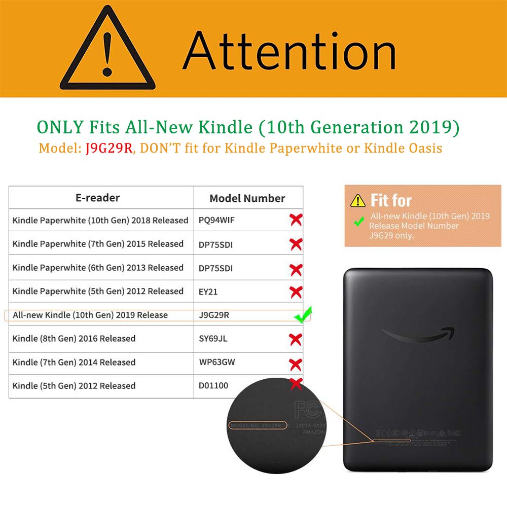 SCSVPN Case for 6'' Kindle 10th Generation (2019 Release, Model NO. J9G29R), Ultra Thin & Lightweight Premium Leather Cover with Hand Strap, Auto Sleep/Wake - Not Fit Kindle 2022/Paperwhite (Brown)