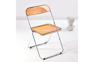 KAIHAOWIN Luxury Modern Acrylic Folding Chair Transparent Chairs-Ghost Stackable Crystal Folding Chair-PC Plastic Living Room Seat-Chrome Frame and Foldable Acrylic Chair for Outside Inside-Tawny
