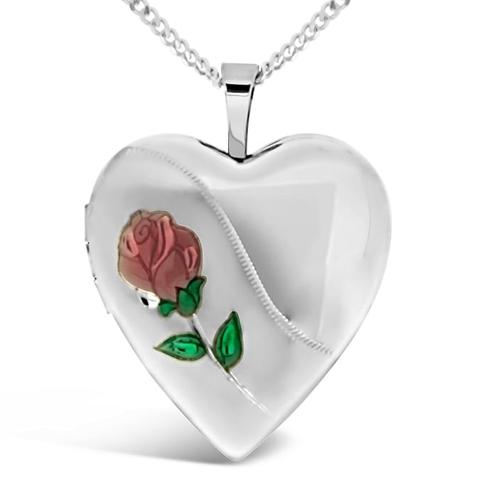 title=medaglia portafoto a cuore Argento sterling con collana 46cm