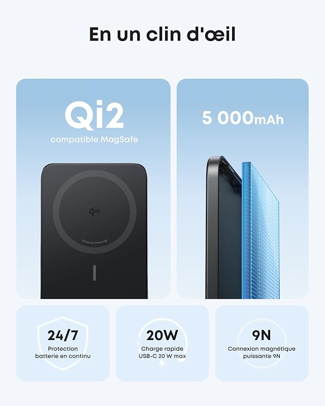 Nano Batterie Externe MagSafe Certifiée Qi2 15W