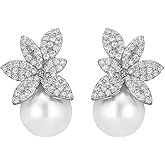 Vetieeimo Cubic Zirconia Pearl Stud Earrings Bride Wedding Earrings for Women Prom