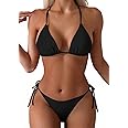 Tainehs Women's Sexy Halter Thong Bikini Tie Two Sides Bottom Triangle Bikini Swimsuits