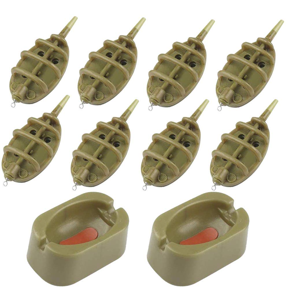 10 Pieces Fishing Inline Method Feeder with Quick Release Mould, for Carp Fishing 15g 20g 25g 35g 30g 40g 50g 60g (Brown)