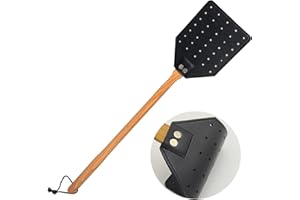 NOKIILS 19.5" Sturdy Leather Fly Swatter for Indoors, Heavy Duty Flyswatter with Durable Wooden Handle, Fly Swatters with Hanging Rope for Flies, Bees, and Mosquitoes (Black)