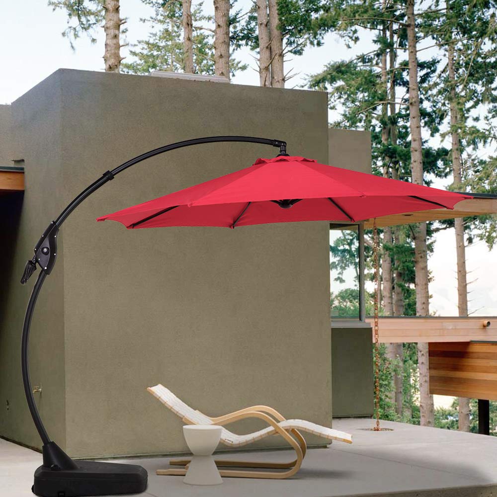 Grand Patio Offset Patio Umbrella 11ft 12 Ft Outdoor Hanging Top Round Deluxe Cantilever Umbrella For Garden Deck Backyard And Pool With Base 12ft Brick Red Amazon In Garden Outdoors