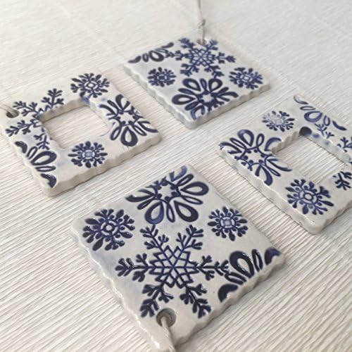 JANECKA Blue Snowflake Ornament 1.75" ( Set of 4 ) Gift Tags / Essential Oil Diffuser