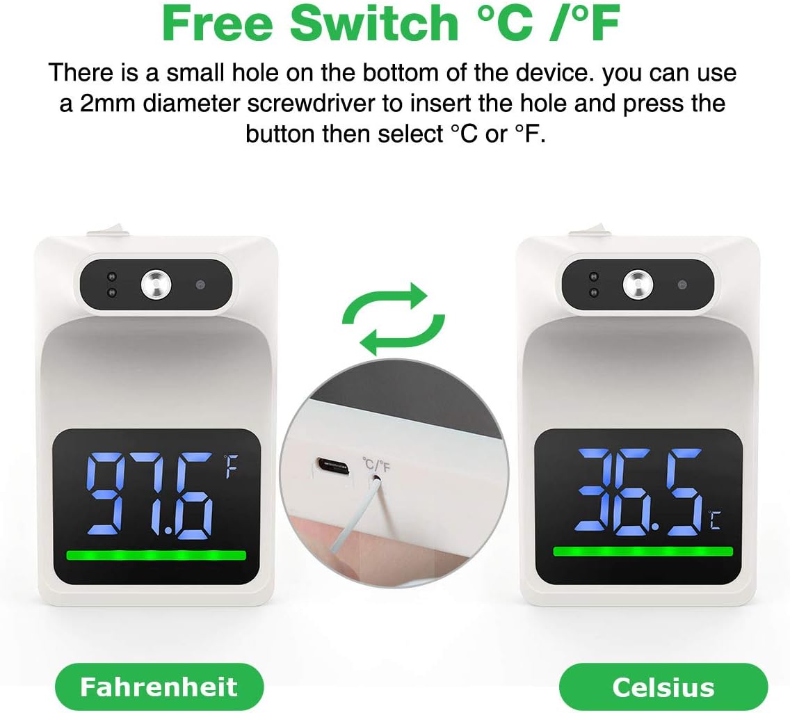 GEKKA Wall Mounted Infrared Forehead Thermometer for Adults, Non Contact Digital Wall Thermometer with LCD Display Fever Alarm Accurate Instant Reading for Offices, Schools, Factories: Industrial & Scientific