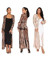 vnytop Mujer Totem Lentejuelas Apliques Manga Larga Perspectiva Tobillo Longitud Cardigan Capa