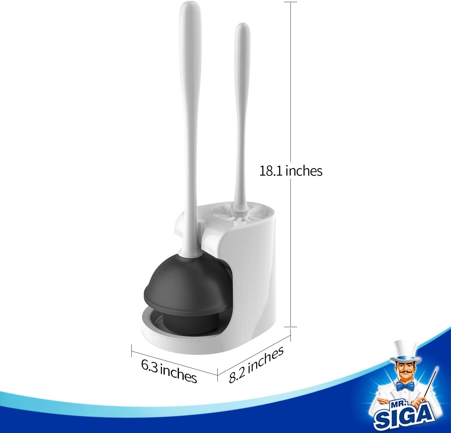 MR.SIGA Toilet Plunger and Bowl Brush Combo for Bathroom Cleaning, White, 2 Sets: Kitchen & Dining
