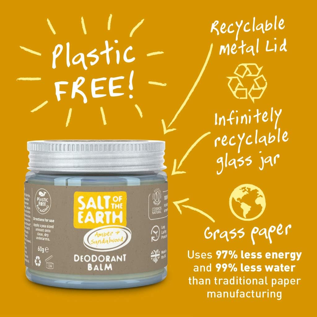 Salt of the Earth - Natural Vegan Deodorant Balm; Long Lasting Protection - Amber & Sandalwood - 60g, Clear, 60 g (Pack of 1) - Image 4