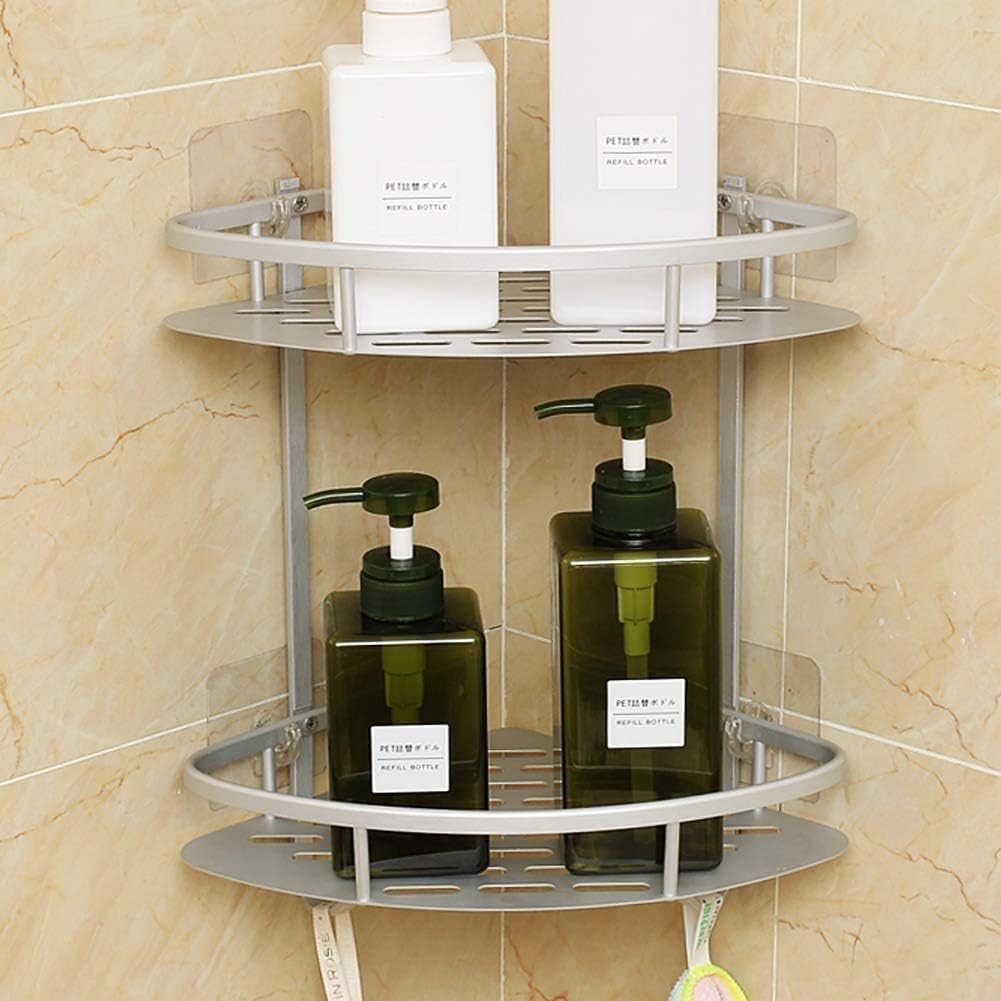 Hawsam No Drilling Bathroom Corner Shelves, Aluminum 2 Tier Shower Shelf Caddy Adhesive Storage Basket for Shampoo (Corner): Kitchen & Dining