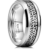 King Will Men's 6mm 8mm Celtic Claddagh Tungsten Rings, Opal/Carbon Fiber Inlay Wedding Band for Men Engagement Ring Comfort Fit