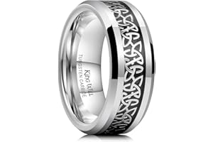 King Will Men's Cetic Knot Tungsten Carbide Ring, Opal/Carbon Fiber Inlay 6mm/8mm Wedding Band for Men Engagement Ring Comfort Fit