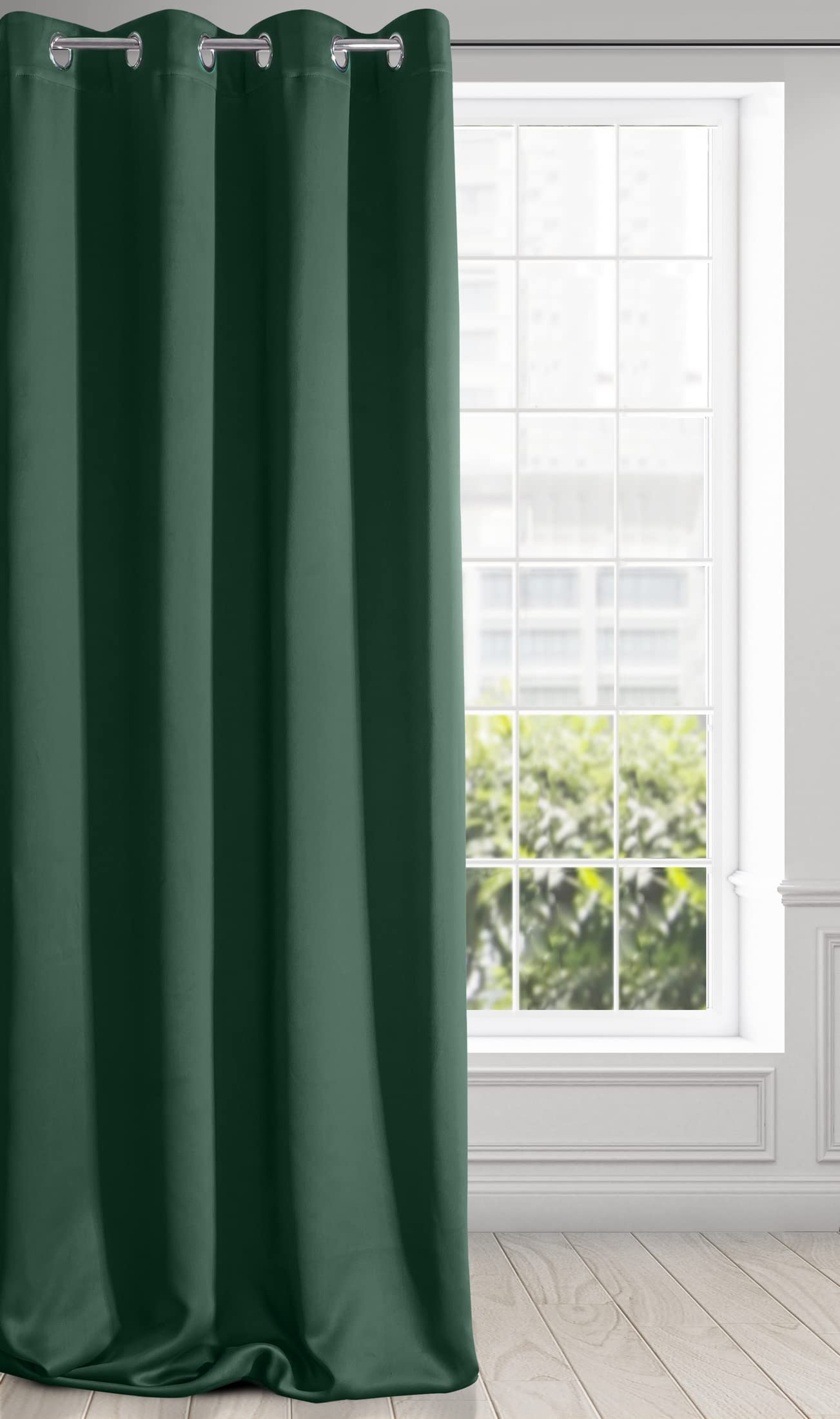 Eurofirany LOGAN Extra Long Blackout Curtain - 1 Unit Eyelets, Light blocking Room Darkening Bedroom Living Room, W53 x L98, Dark Green