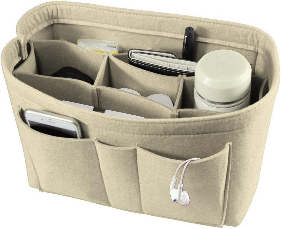 Enerhu Felt Insert Bag Handbag Tote Purse Organizer 10 Pockets Bag in