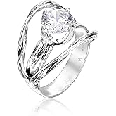 JEAN RACHEL JEWELRY 925 Sterling Silver Ring - Vintage Design with Prong Set Clear Cubic Zirconia - Hypoallergenic, Lead & Nickel Free Jewelry - Artisan Handcrafted Statement Rings for Women
