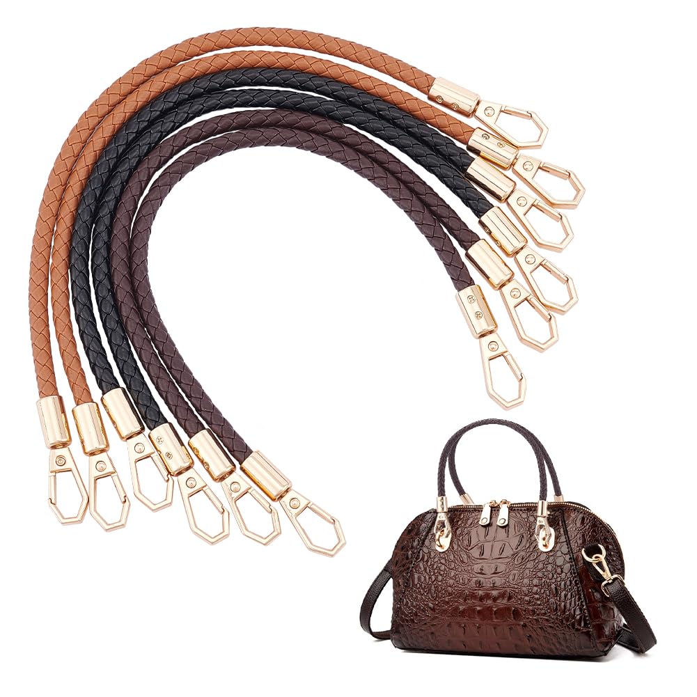 UNICRAFTALE 30cm Long 6Pcs 3 Colors PU Imitation Leather Bag Handles with Swivel Clasps Bag Extension Chain Bag Braided Handle Strap Replacement for Handbags Shoulder Bag Making