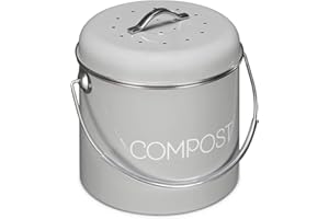 Navaris Metal Compost Caddy Bin - 0.8 Gallon Kitchen Composting Bucket with Charcoal Filters and Lid for Indoor Food Waste Re